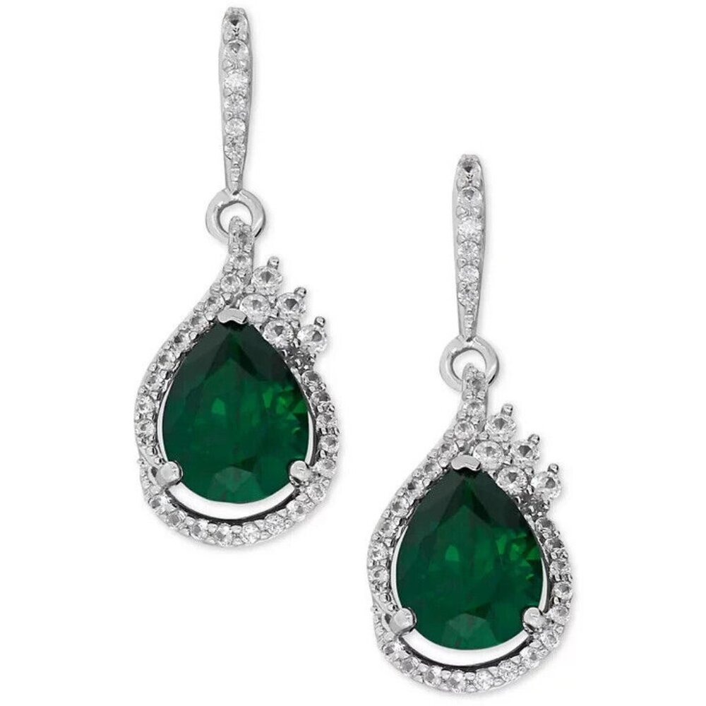 Macy's Lab-Grown Emerald 2-3/4 ct. t.w. White Sapphire 1/2 ct. t.w. Drop Earring